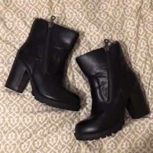 Wide Heel Biker Boots